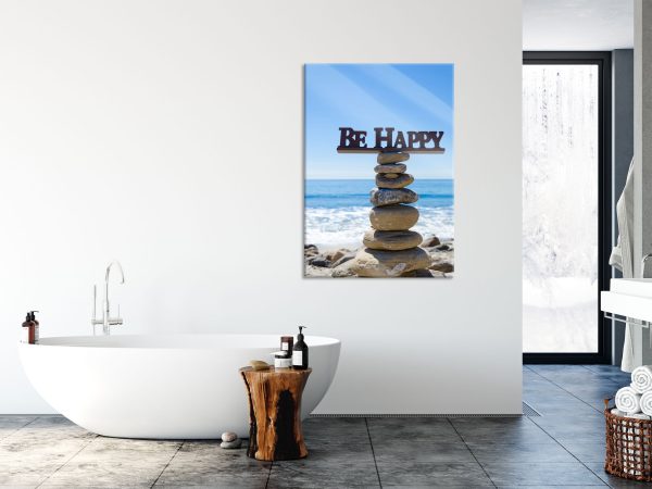Steinturm am Strand, Glasbild Online – Bild 4
