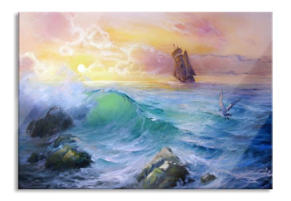Sturm überm Meer Kunst, Glasbild Online-Verkauf