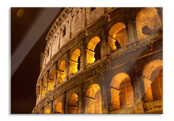Amphitheater in Rom bei Nacht, Glasbild Jetzt online