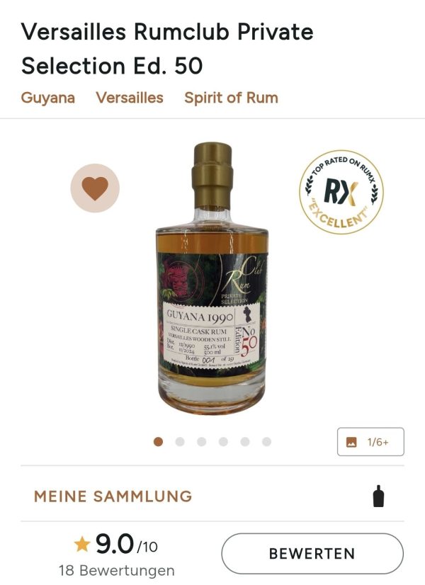 Rumclub Ed.50 Versailles 1990 Guyana Wooden Pot Still  0,5l 55,1% vol. rum Online – Bild 2