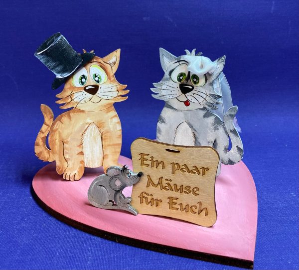 Komplettset: Katzen-Brautpaar auf Herz Schn?ppchen